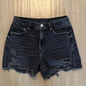 American Eagle Black Charcoal Distressed Raw Hem High Rise Jean Shorts